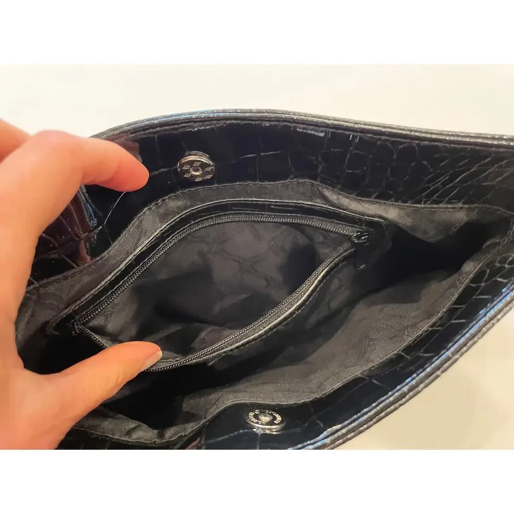 Apt. 9 Black Faux Patent Leather Crocodile Embossed Clutch Purse, Snap Closure